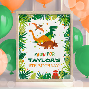 Póster Dinosaur Birthday Party Welcome Sign Poster