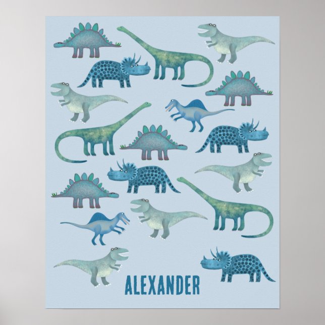 Póster Dinosaur Blue Personalizado (Frente)