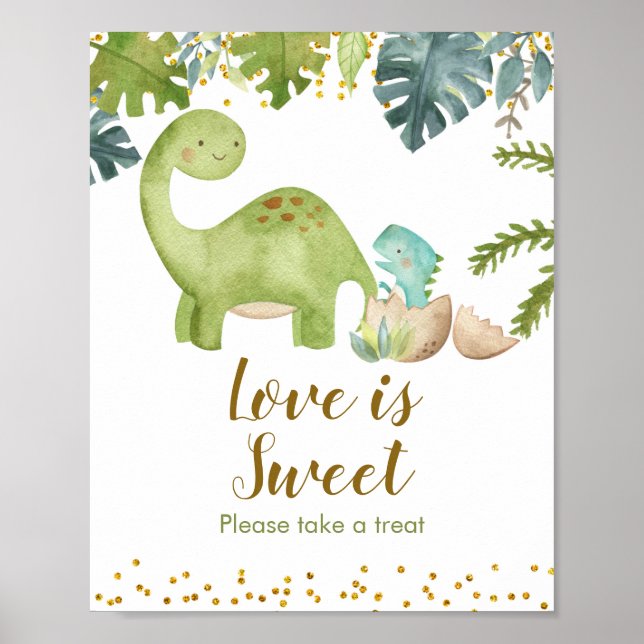 Póster Dinosaur Boy Watercolor Love is Sweet Sign (Frente)