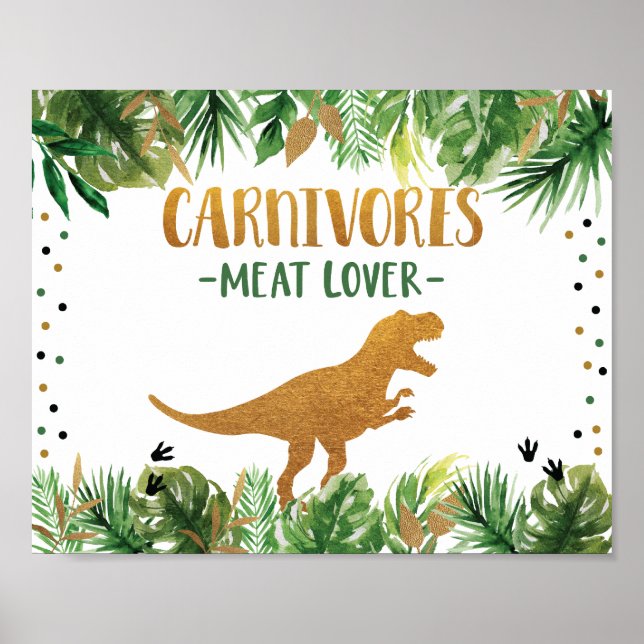 Póster Dinosaur Carnivores Rótulo de mesa de alimentos pa (Frente)