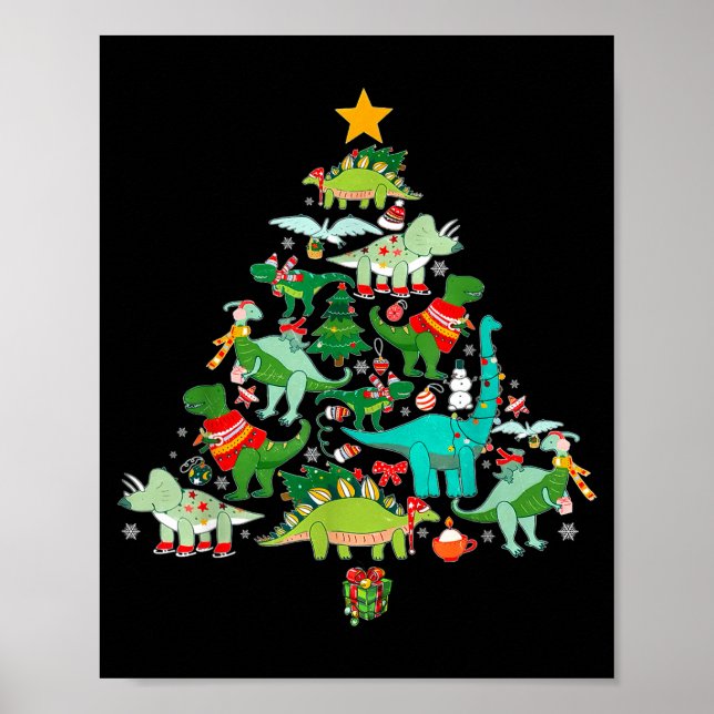 Póster Dinosaur Christmas Funny Dino Holiday Boys Kids To (Frente)