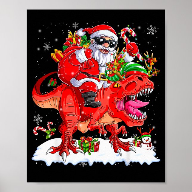 Póster Dinosaur Christmas Lights Funny Men Boys Kids Xmas (Frente)