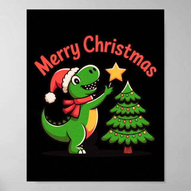 Póster Dinosaur Christmas Merry Christmas T-rex Decoratin (Frente)