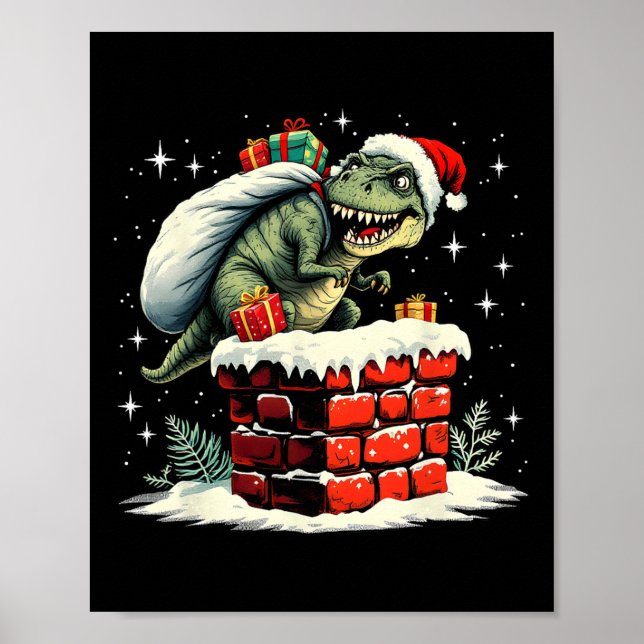 Póster Dinosaur Christmas Santa Xmas  (Frente)