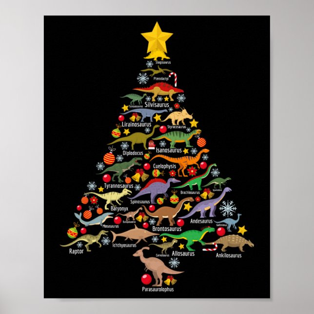 Póster Dinosaur Christmas Tree Dino Trex Paleontologist X (Frente)