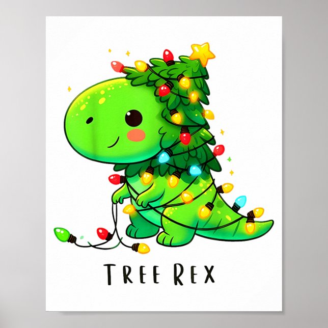 Póster Dinosaur Christmas Tree Rex Pajamas Men Boys Xmas  (Frente)