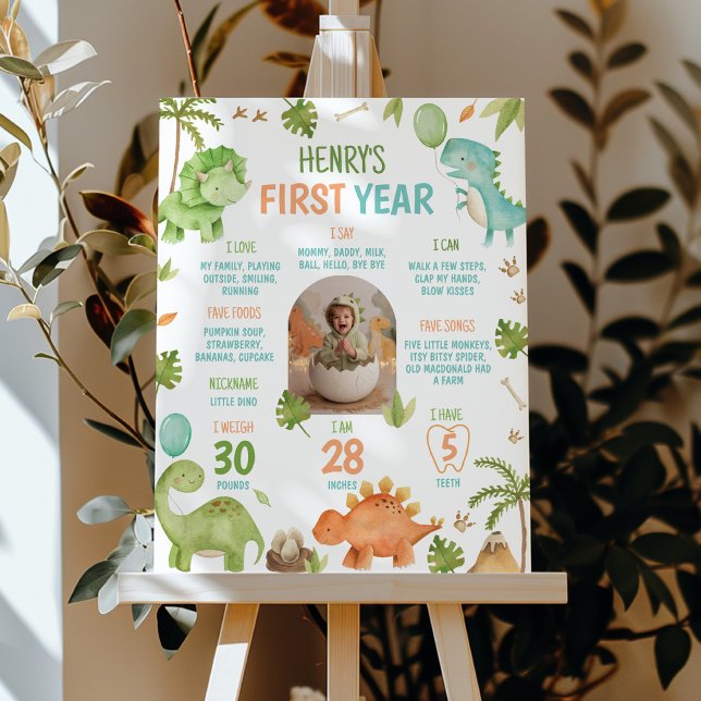 Póster Dinosaur Cute Boy 1st Birthday Milestone Photo (Subido por el creador)