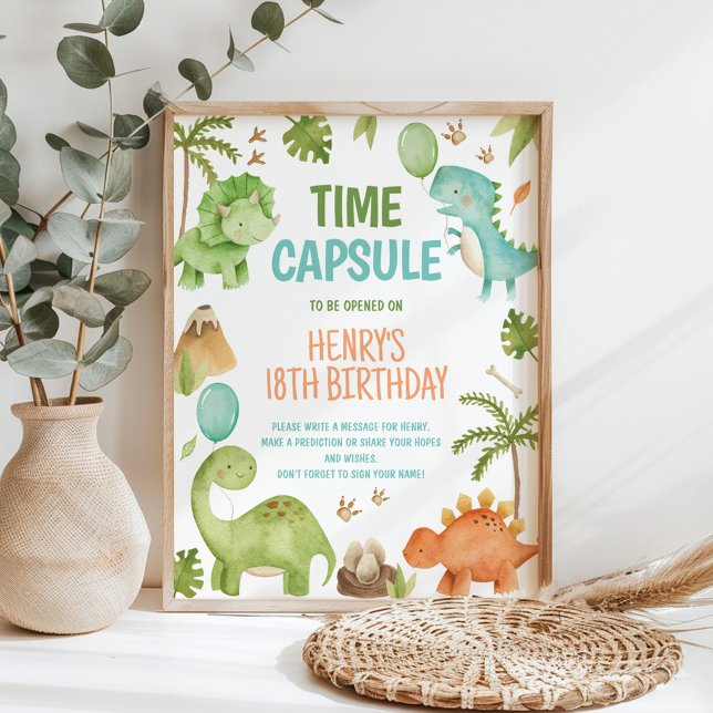 Póster Dinosaur Cute Boy Birthday Party Time Capsule Sign (Subido por el creador)