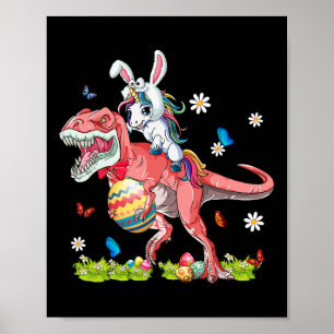 Póster Dinosaur Día de Pascua Unicornio Montando T-rex Co