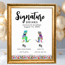 Póster Dinosaur Gay Wedding Signature Drinks