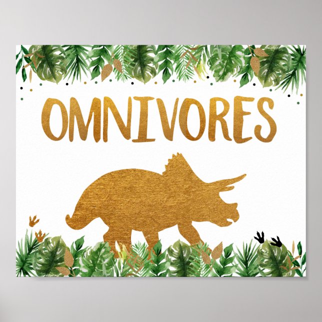 Póster Dinosaur Greenery Gold Omnivores Birthday Sign (Frente)