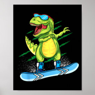 Póster Dinosaur haciendo dab snowboarding montaña t rex
