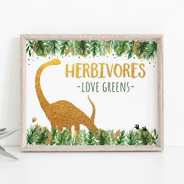 Póster Dinosaur Herbivores Rótulo de Mesa de Aniversario