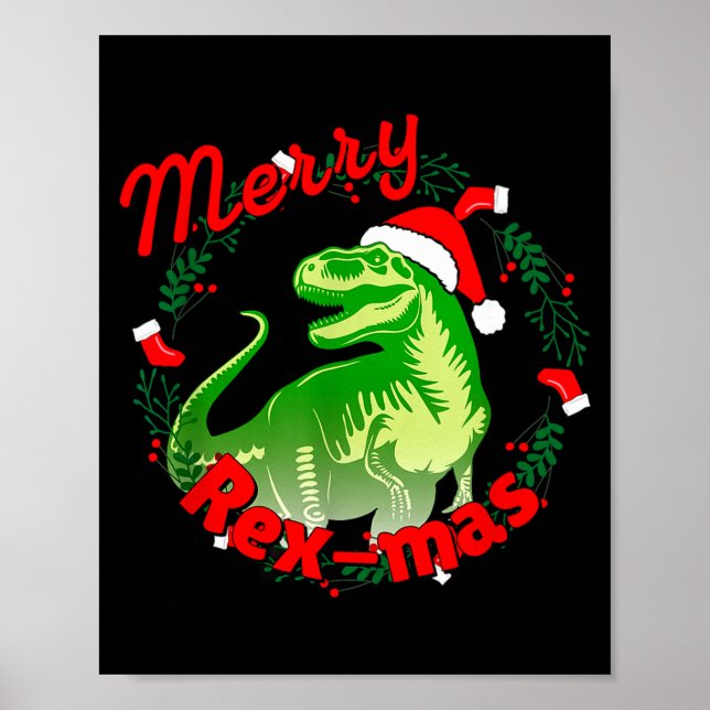 Póster Dinosaur Holiday Merry Christmas Juric Tyrannosaur (Frente)