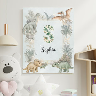 Póster Dinosaur Nombre Personalizado Monograma S Guarderí