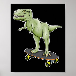 Póster Dinosaur patinando T-rex Dino Dinosaurio 