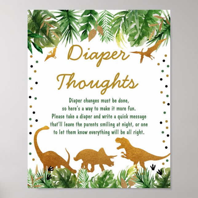 Póster Dinosaur Safari Baby Shower Diaper Thoughts (Frente)