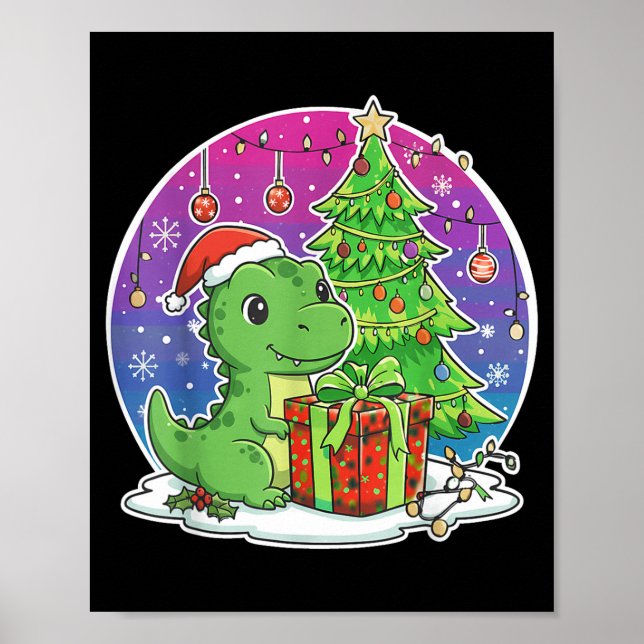 Póster Dinosaur Santa Hat Xmas Dinosaur Lover Adults Boy  (Frente)