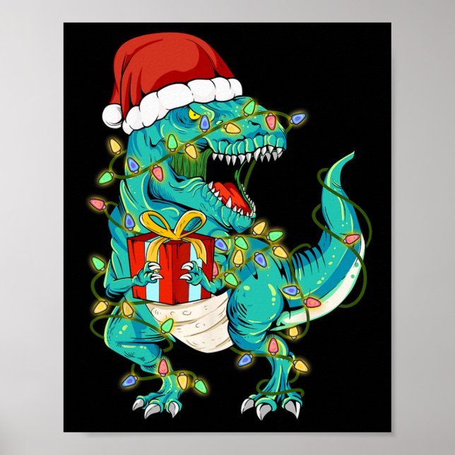 Póster Dinosaur Santa para niños Chicas de Navidad (Frente)