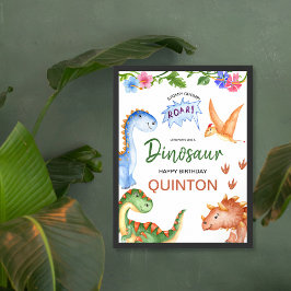 Póster Dinosaur Stomp Chomp Roar fiesta de cumpleaños