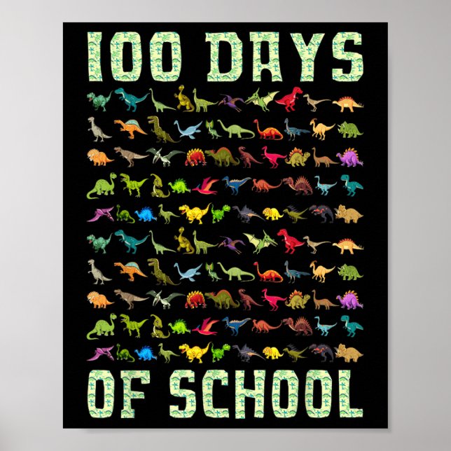 Póster Dinosaur T Rex Feliz 100° Día De Regalos Escolares (Frente)