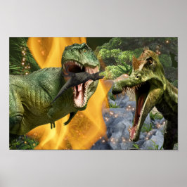 Póster Dinosaur T-rex lucha contra las llamas chicos Tema