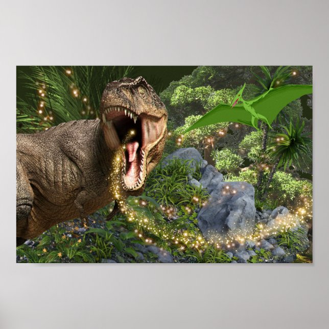 Póster Dinosaur T-rex mágica luces de hadas Dino fiesta t (Frente)
