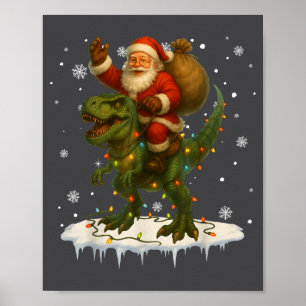 Póster Dinosaur T Rex Navidad Santa Niños Hombres Chicas 