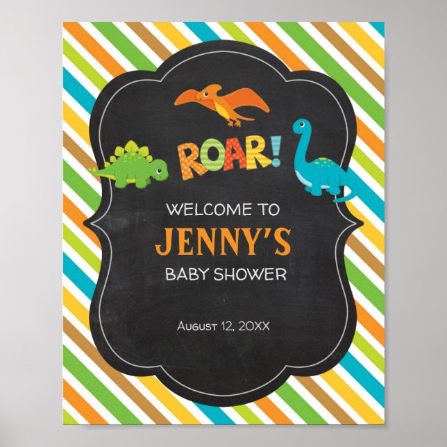 Póster Dinosaur welcome sign Baby shower (Frente)