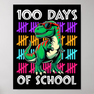 Póster Dinosaurio 100 Días De Profesores Escolares Niños 
