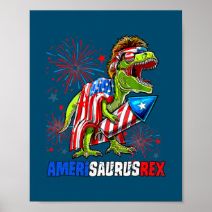 Póster Dinosaurio 4 de Julio Amerisaurus T Rex Americano