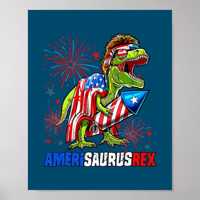 Póster Dinosaurio 4 de Julio Amerisaurus T Rex Americano (Frente)