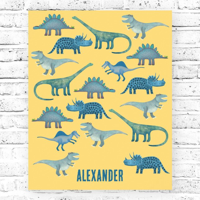 Póster Dinosaurio amarillo personalizado (Personalized dinosaur yellow poster)