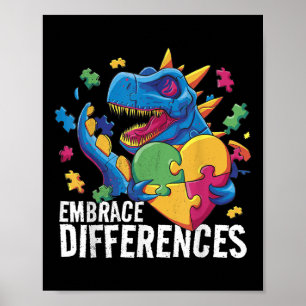 Póster Dinosaurio autista. Adoptar Diferencias. Conscient
