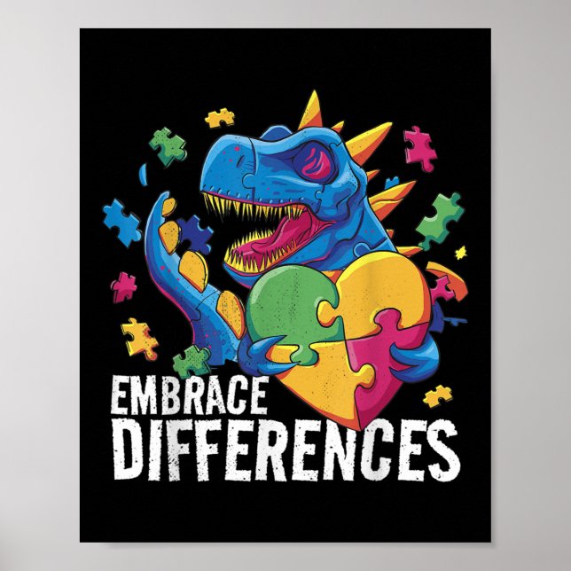 Póster Dinosaurio autista. Adoptar Diferencias. Conscient (Frente)