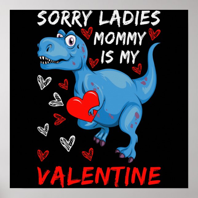 Póster Dinosaurio azul Lo siento, mamá es mi San Valentín (Frente)