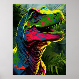 Póster Dinosaurio Azul T Rex Pink and Jungle Green Kids