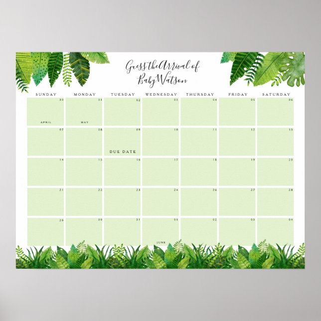 Póster Dinosaurio Baby Shower Adivinar fecha vencida (Frente)