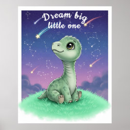 Póster Dinosaurio bebé en cielo nocturno, Personalizable 
