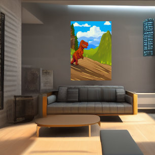 Póster Dinosaurio corriendo por una colina   Poster de ar
