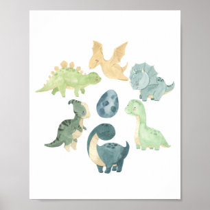 Póster Dinosaurio de bebé adorable acuarela