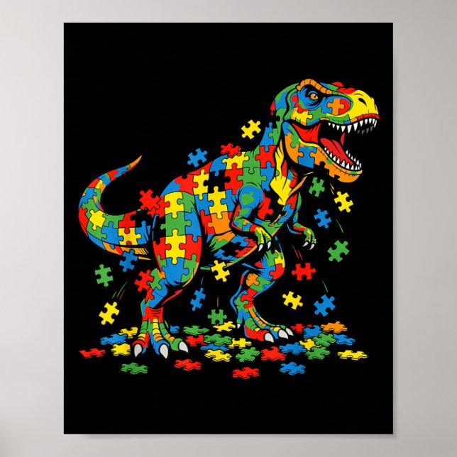 Póster Dinosaurio de conciencia sobre el autismo rompecab (Frente)