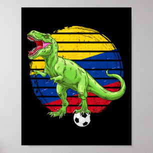 Póster Dinosaurio de fútbol Trex bandera de Colombia niño
