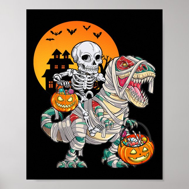 Póster Dinosaurio de Halloween T Rex Esqueleto Espeluznan (Frente)