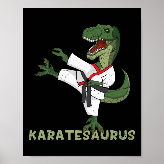 Póster Dinosaurio de Karate Divertido Karatesaurus T-rex  (Frente)