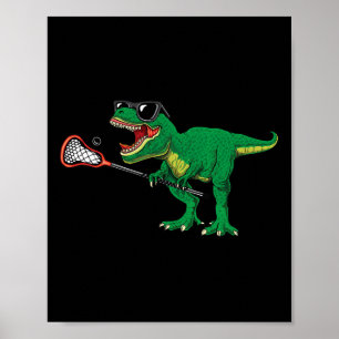 Póster Dinosaurio de Lacrosse T Rex Divertido Lax Chicos 