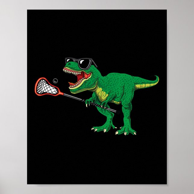 Póster Dinosaurio de Lacrosse T Rex Divertido Lax Chicos  (Frente)
