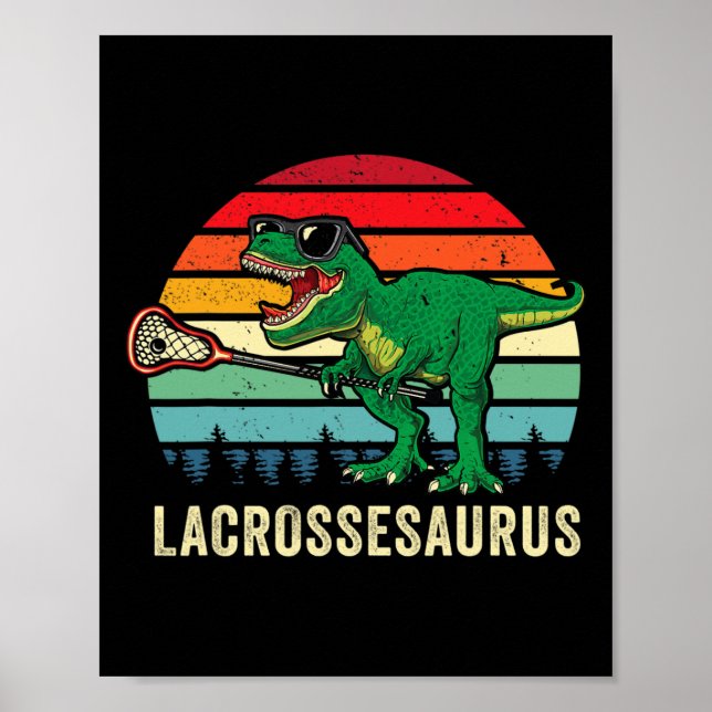 Póster Dinosaurio de Lacrosse T Rex Divertido Lax Chicos  (Frente)