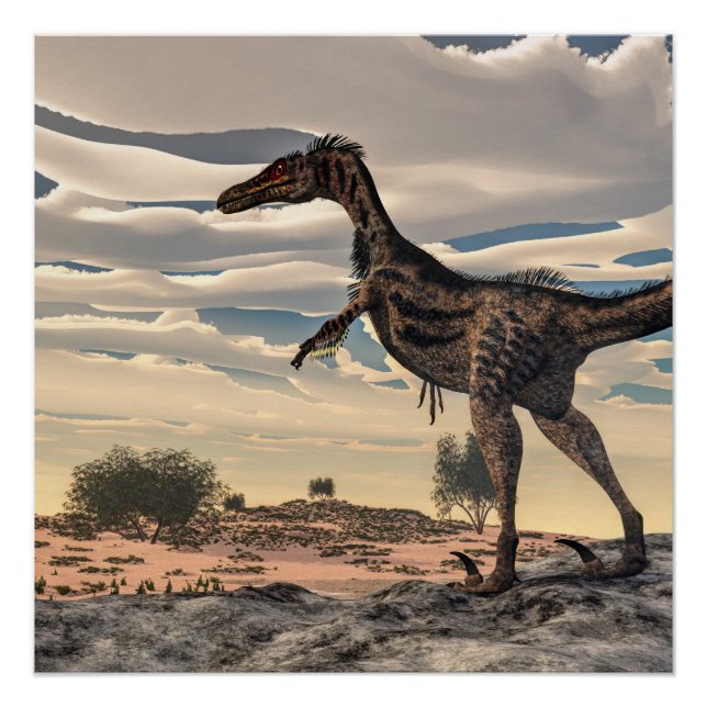 Póster Dinosaurio de Velociraptor - procesado 3D (Anverso)