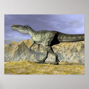 Póster Dinosaurio del Monolophosaurus en el desierto - 3D